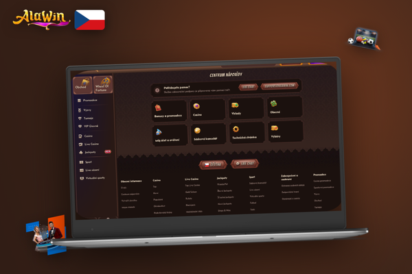 Uživatel kontaktuje Alawin Casino přes živý chat na notebooku z domova