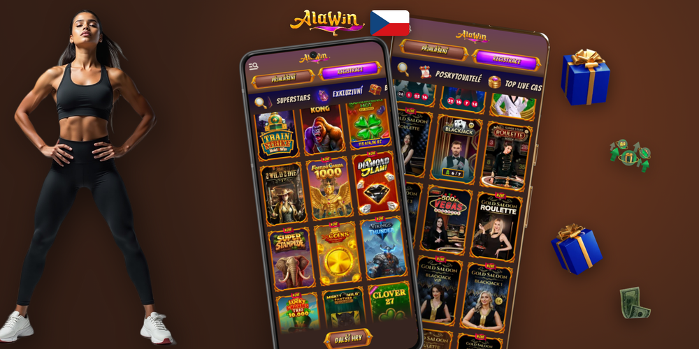 Alawin Casino app na iPhonu s lobby a na iPadu s živým kasinovým stolem