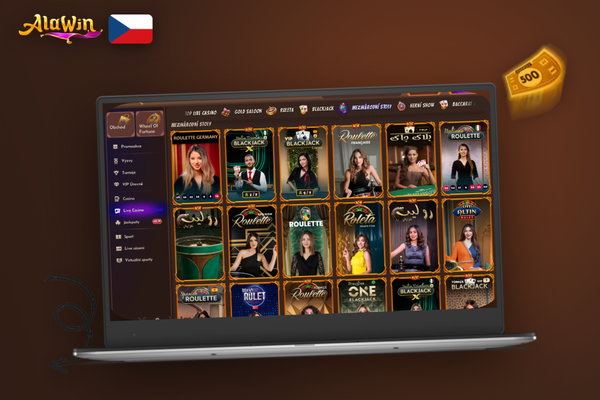 Mobilní verze Alawin Casino vedle notebooku pro plynulý přechod mezi zařízeními