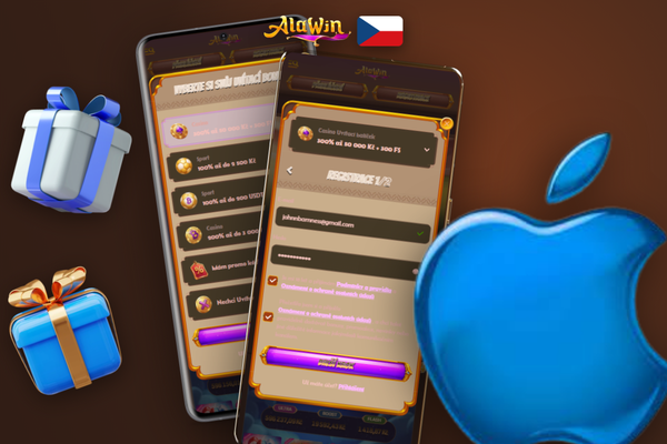Smartphone s registračním formulářem Alawin Casino CZ v prohlížeči bez nutnosti instalace