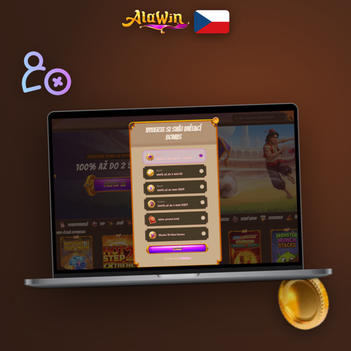 Registrační formulář Alawin Casino na notebooku a telefonu s poli pro e-mail a heslo