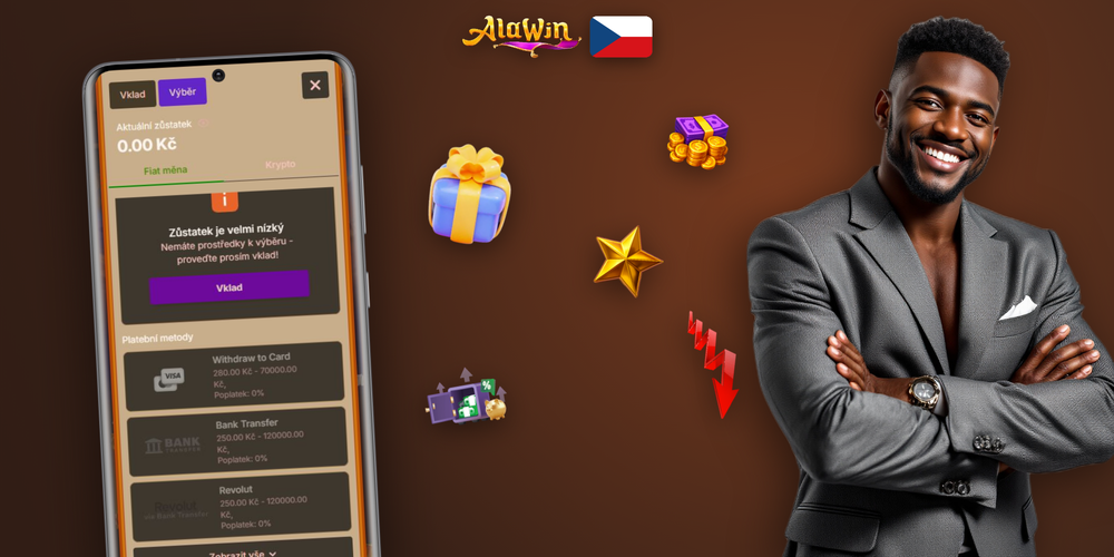 Přehledný banner srovnávající všechny metody výběru a jejich rychlost v Alawin Casino